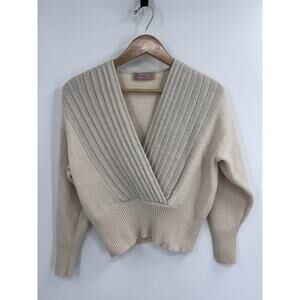 VTG Team Club Paris Cream Metallic Wrap Front Crop Sweater S